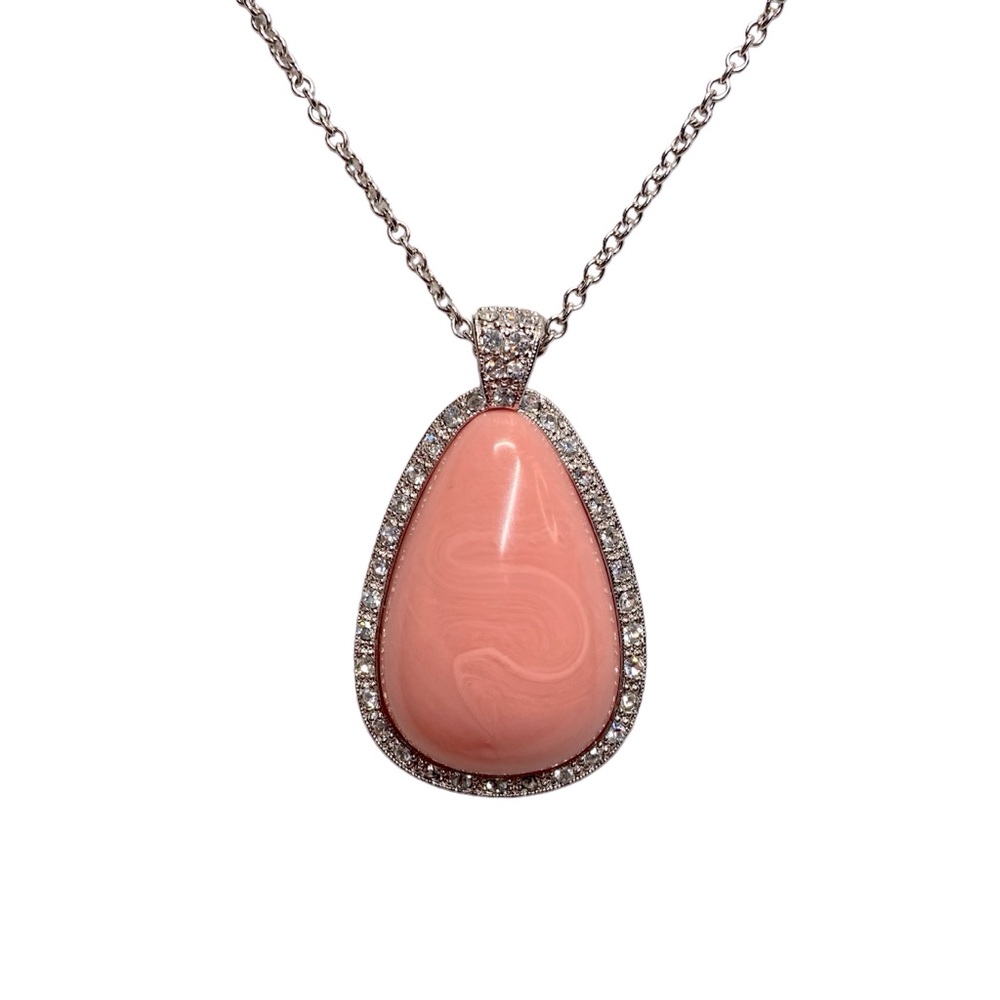 Vintage Avon Peachy Pink Lucite Pendant with Rhinestones